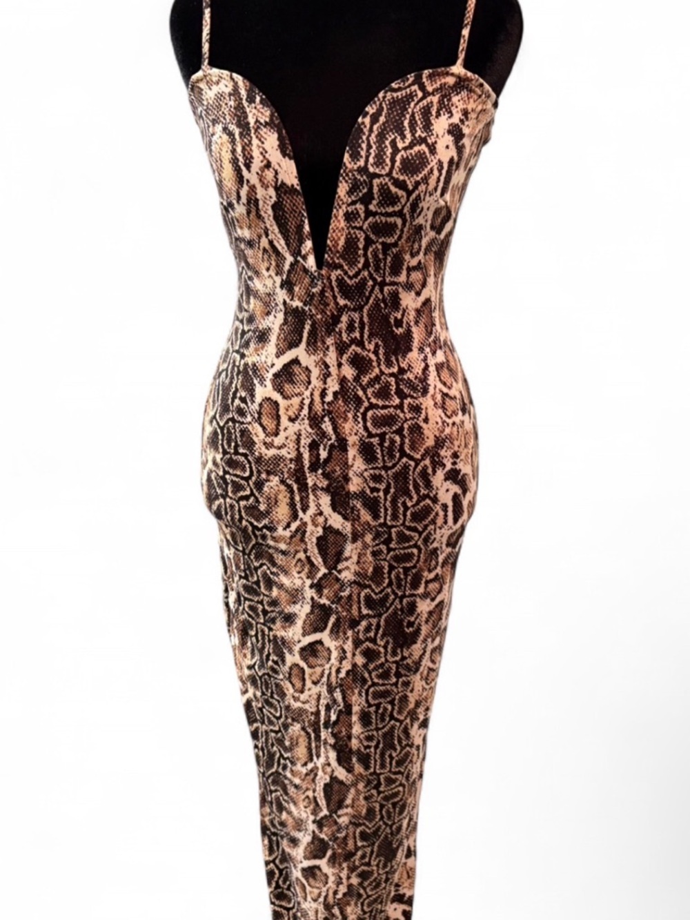 JLUXLABEL Snake-Print Maxi Dress in Brown and Black